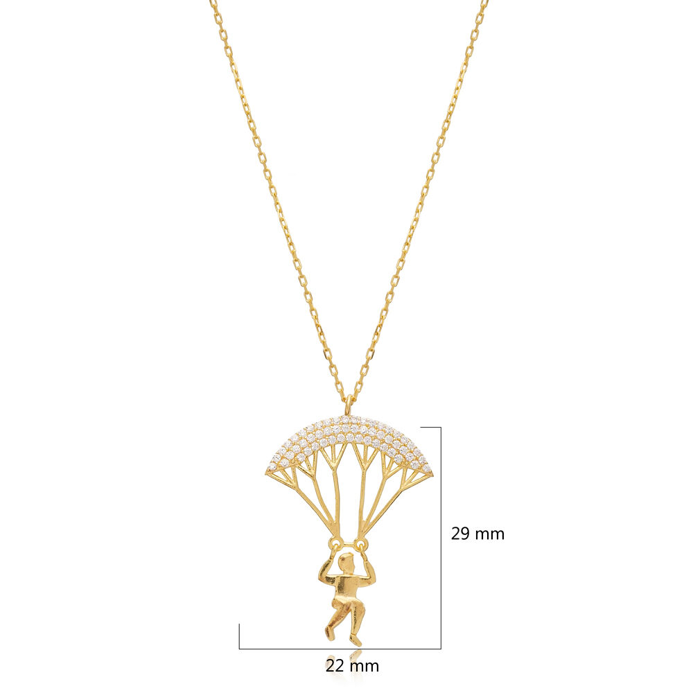 CZ Parachute Boy Wholesale 925 Sterling Silver Charm Necklace