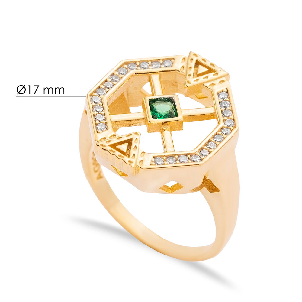 Emerald CZ Geometric Shape Handmade Women Cluster Silver Ring