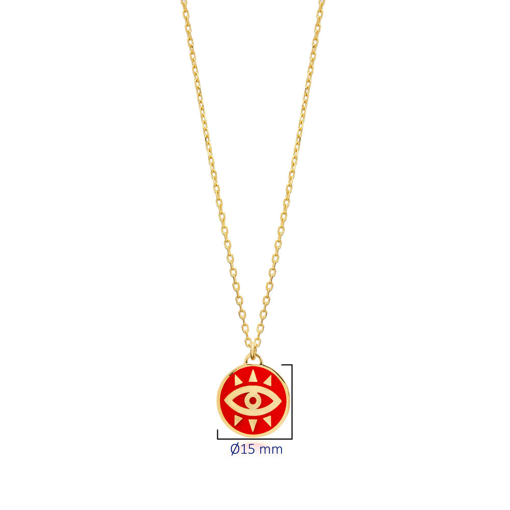 Round Red Enamel Evil Eye Pendant Sterling Silver Jewelry