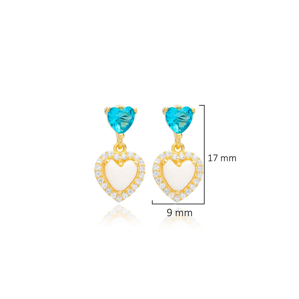 Heart Aquamarine CZ Silver Stud Earrings