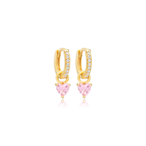 Pink CZ Stone Dangle Earrings Wholesale Silver Jewelry