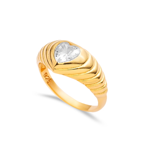 White CZ Stone Heart Design Elegant 925 Silver Cluster Ring