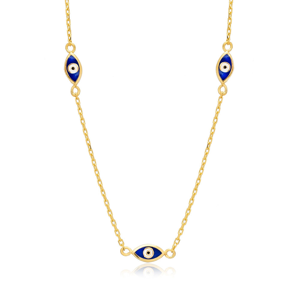 Double Side Evil Eye Enamel Silver Jewelry Charm Necklace