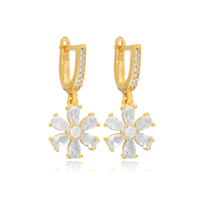 White CZ Stone Flower Design Silver Wholesale Dangle Earrings