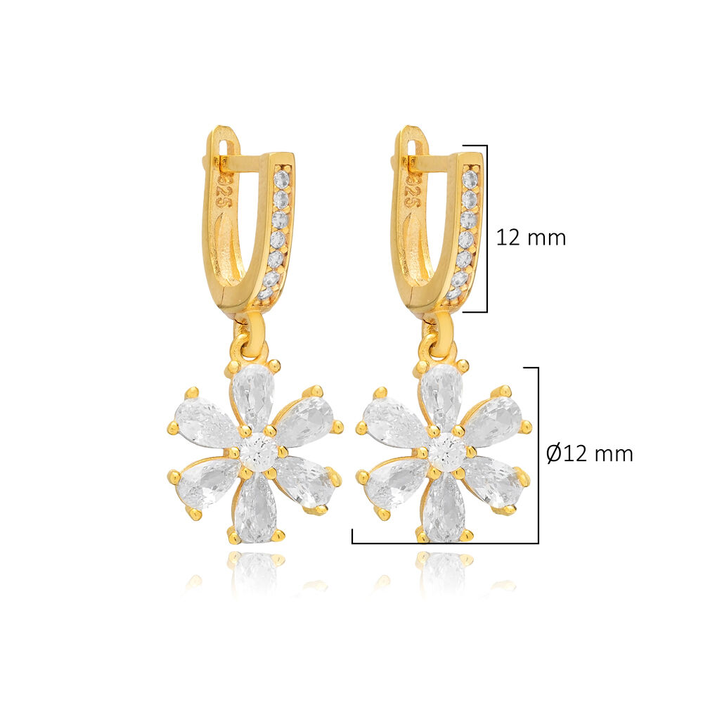 White CZ Stone Flower Design Silver Wholesale Dangle Earrings