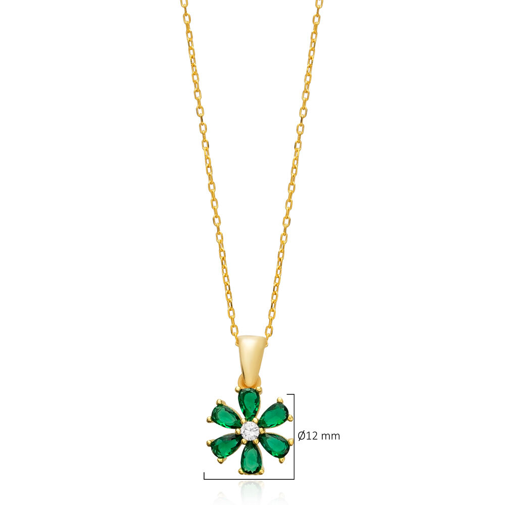 Emerald CZ Stone Flower Design Charm Necklace