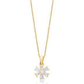 White CZ Stone Flower Design Charm Necklace