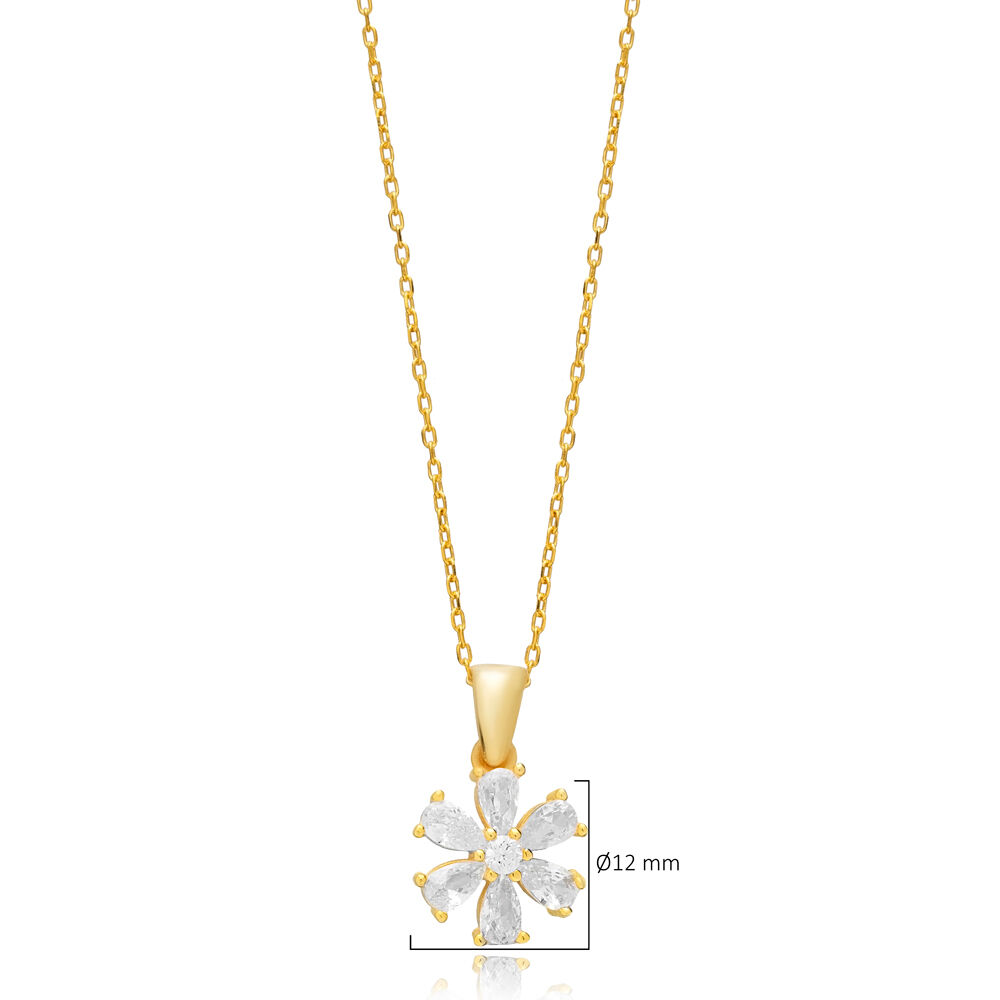 White CZ Stone Flower Design Charm Necklace