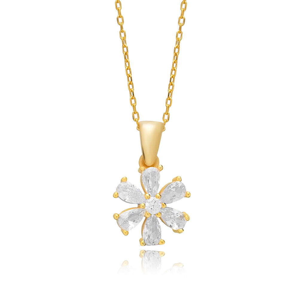 White CZ Stone Flower Design Charm Necklace