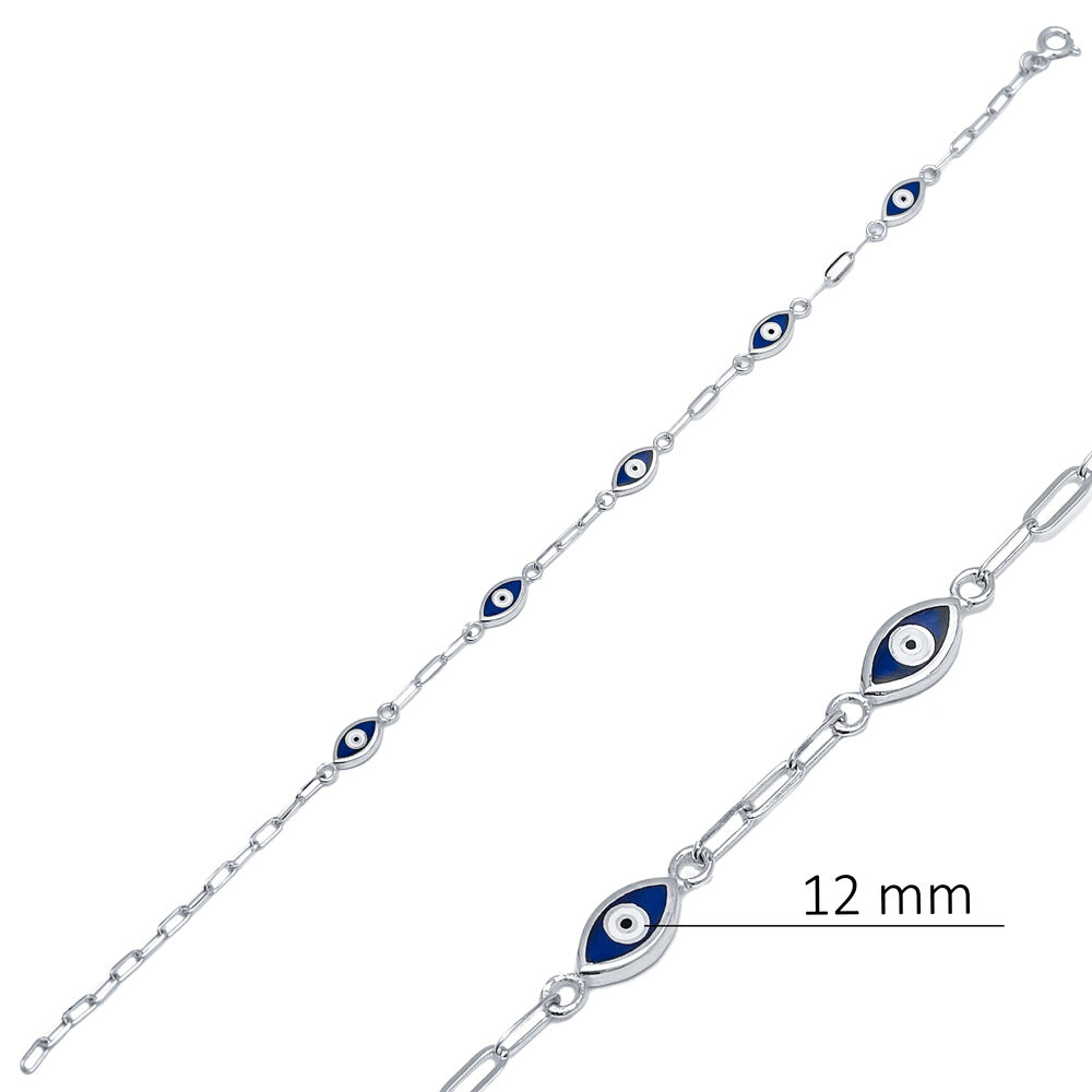 Dainty Evil Eye Enamel Charm Wholesale Silver Bracelet