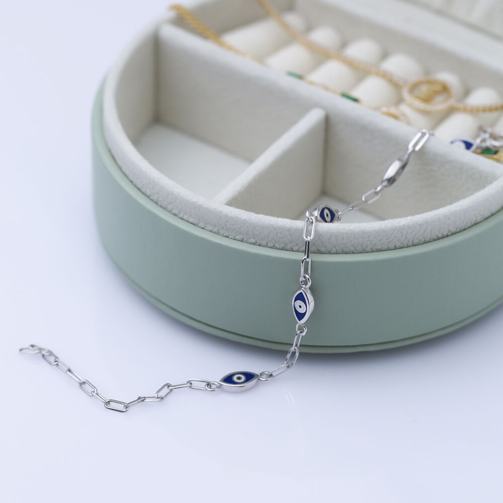 Dainty Evil Eye Enamel Charm Wholesale Silver Bracelet