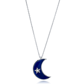 Moon Design Enamel Charm Silver Charm Necklace Pendant