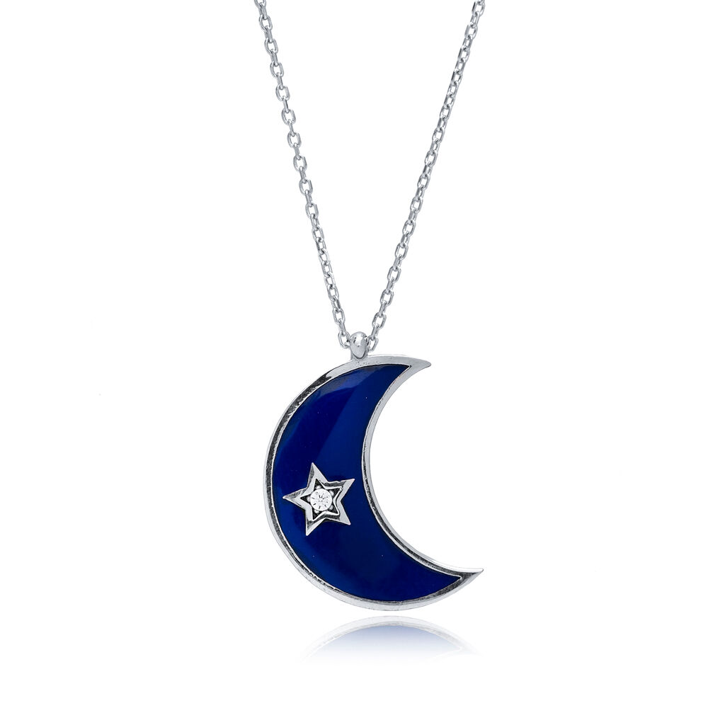 Moon Design Enamel Charm Silver Charm Necklace Pendant