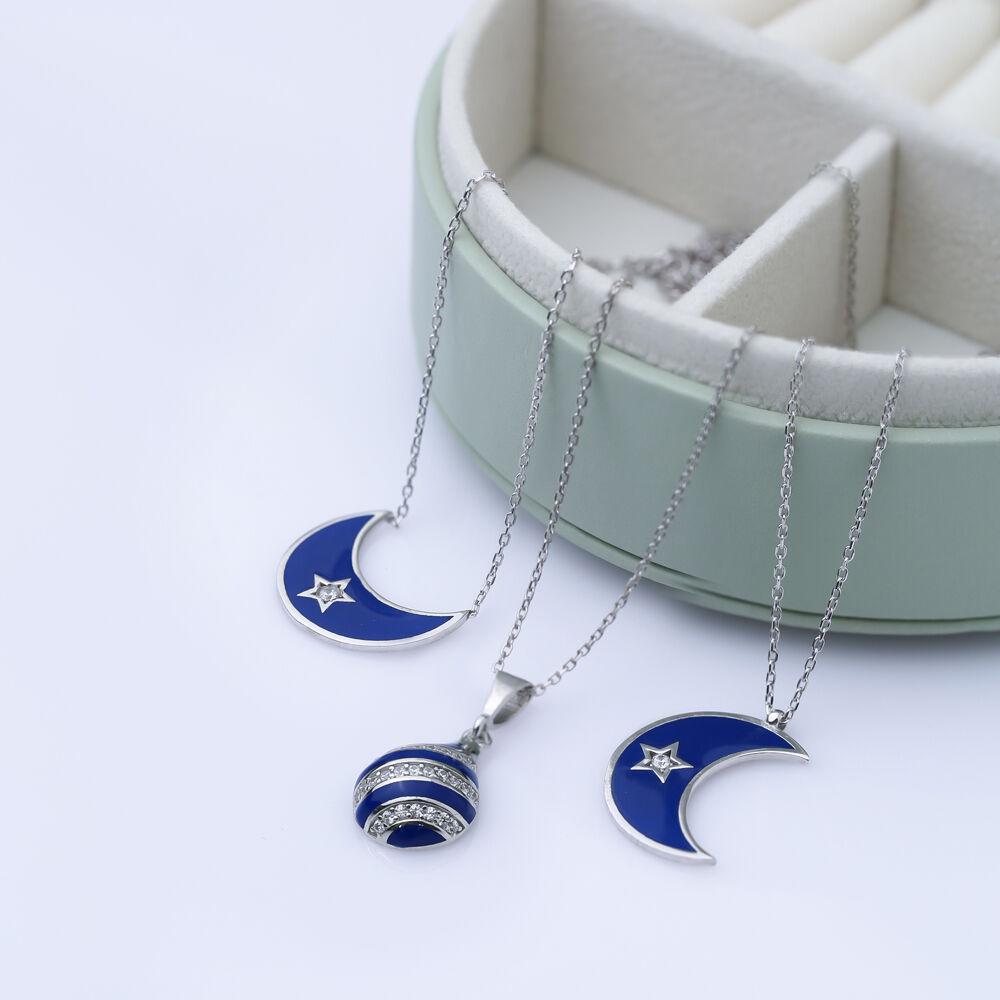 Moon Shape Dainty Enamel Charm Silver Charm Necklace Pendant