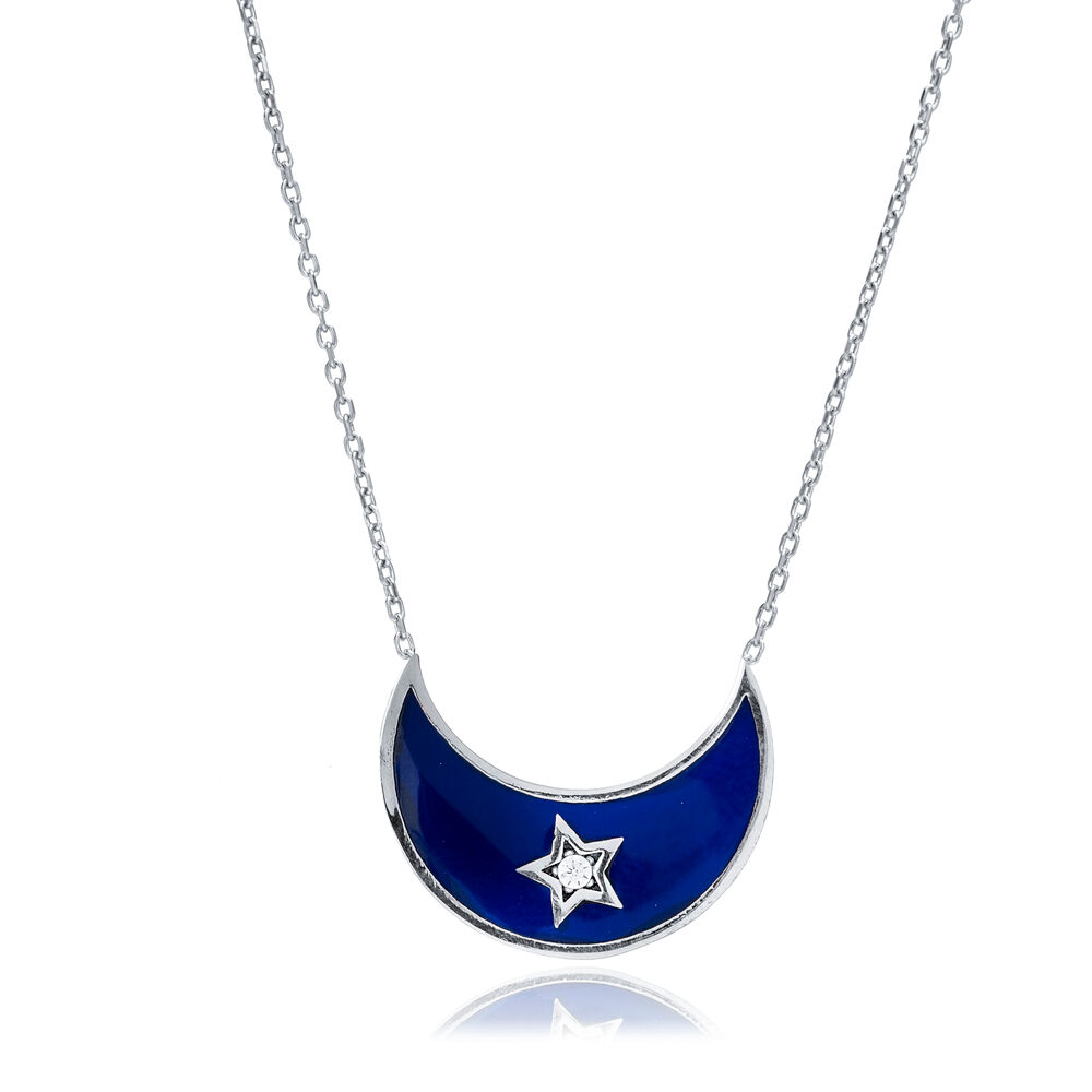 Moon Shape Dainty Enamel Charm Silver Charm Necklace Pendant