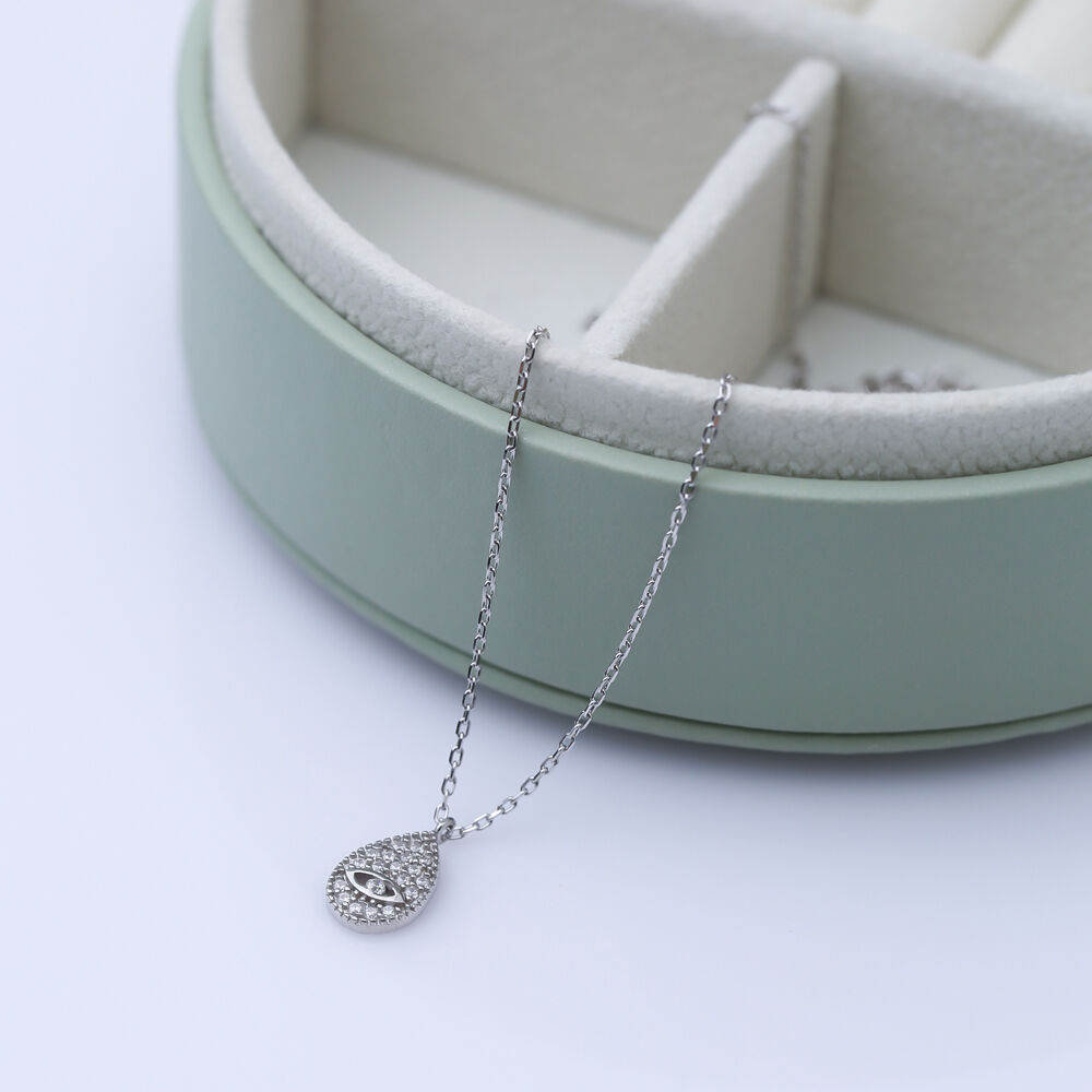 Minimalist Drop Eye Shape Silver Charm Necklace Pendant