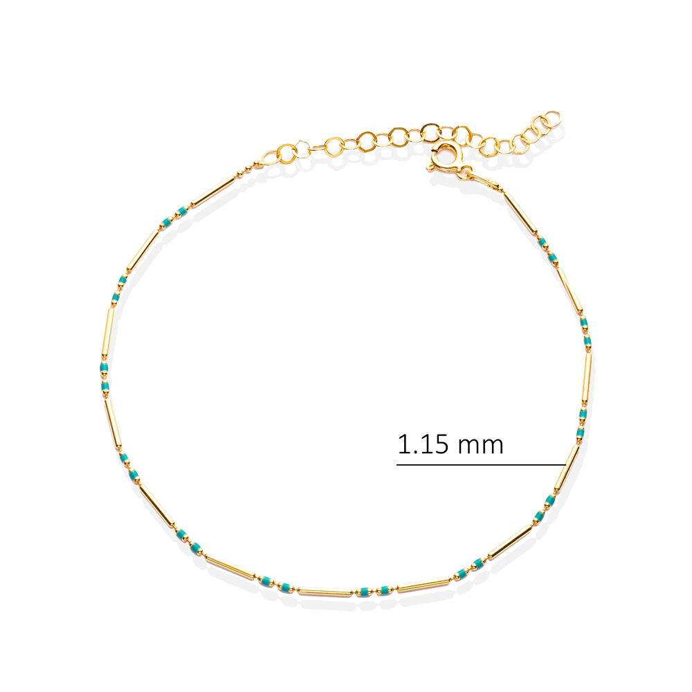 Minimalist Enamel Chain Turquoise Silver Jewelry Anklet