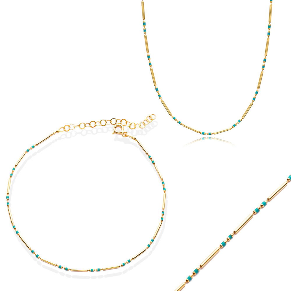 Elegant Turquoise Enamel Minimalist Silver Chain Bracelet