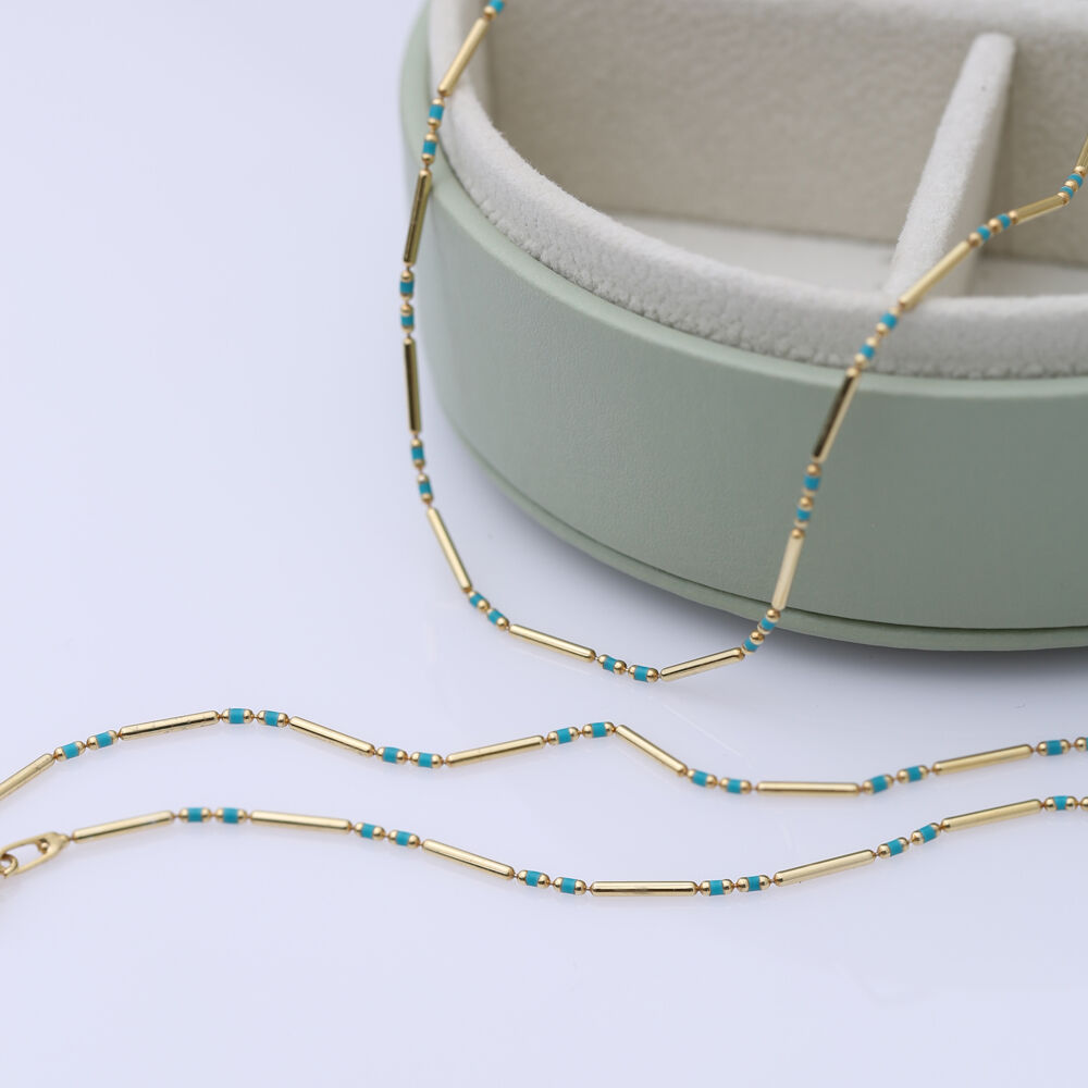 Elegant Turquoise Enamel Turkish Silver Chain Necklace