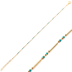 Elegant Turquoise Enamel Minimalist Silver Chain Bracelet