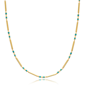 Elegant Turquoise Enamel Turkish Silver Chain Necklace