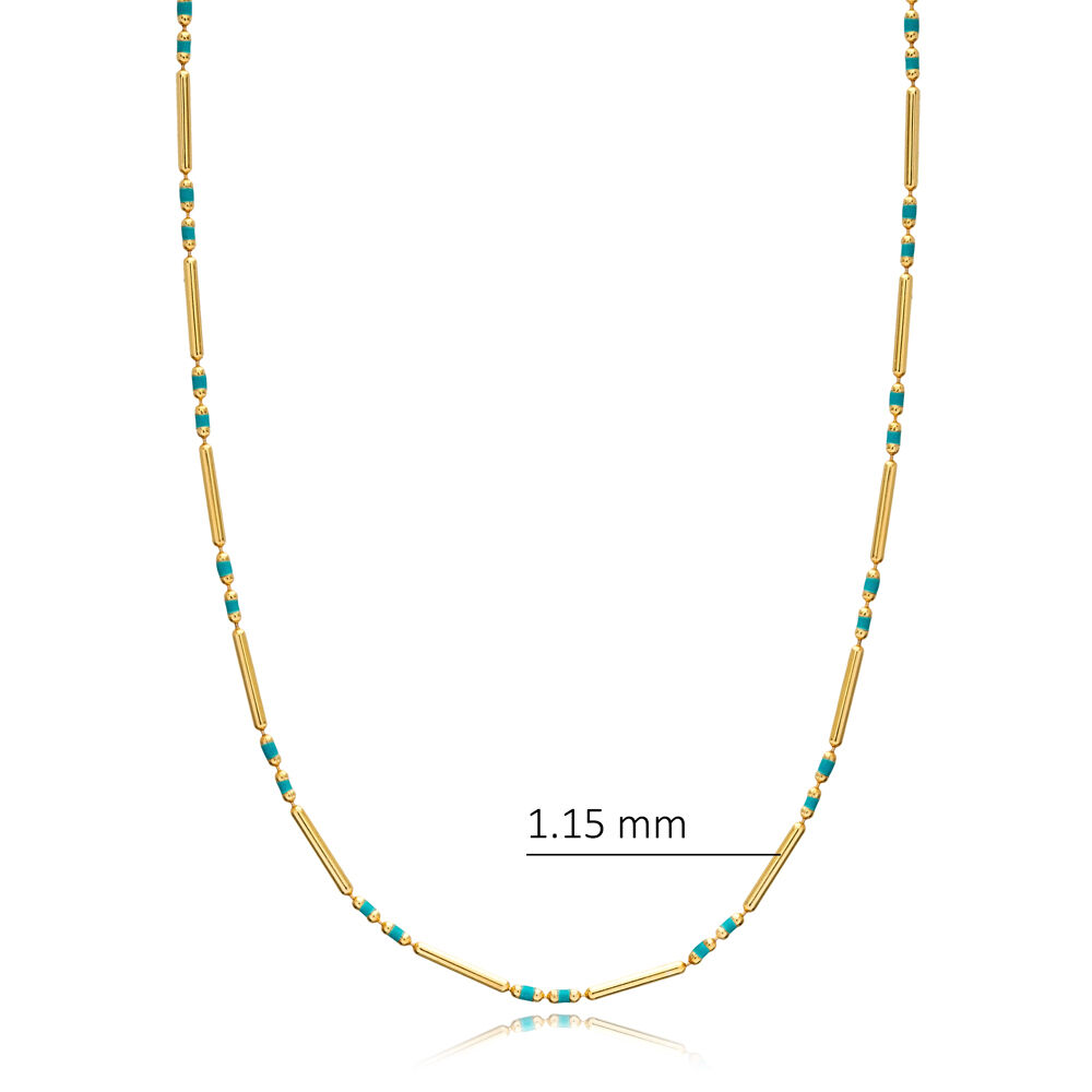 Elegant Turquoise Enamel Turkish Silver Chain Necklace