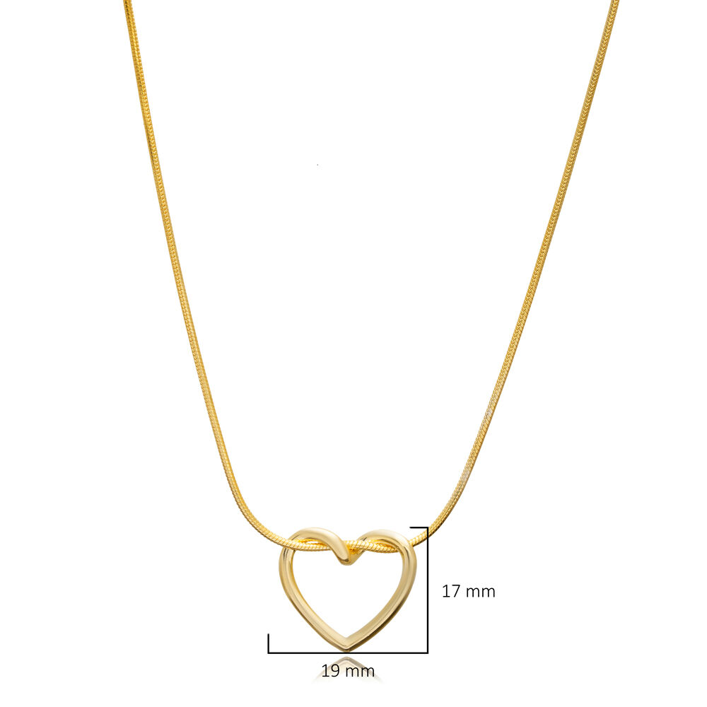 Snake Chain Hollow Heart Design Plain Silver Charm Necklace