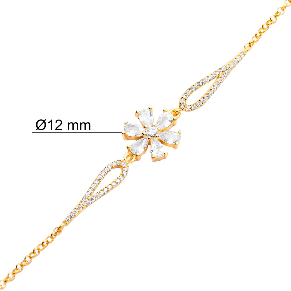 White CZ Stone Flower Design Silver Wholesale Charm Bracelet