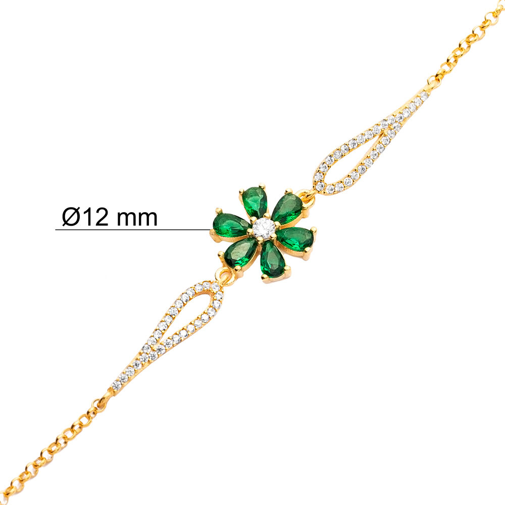 Emerald CZ Stone Flower Design Silver Wholesale Charm Bracelet