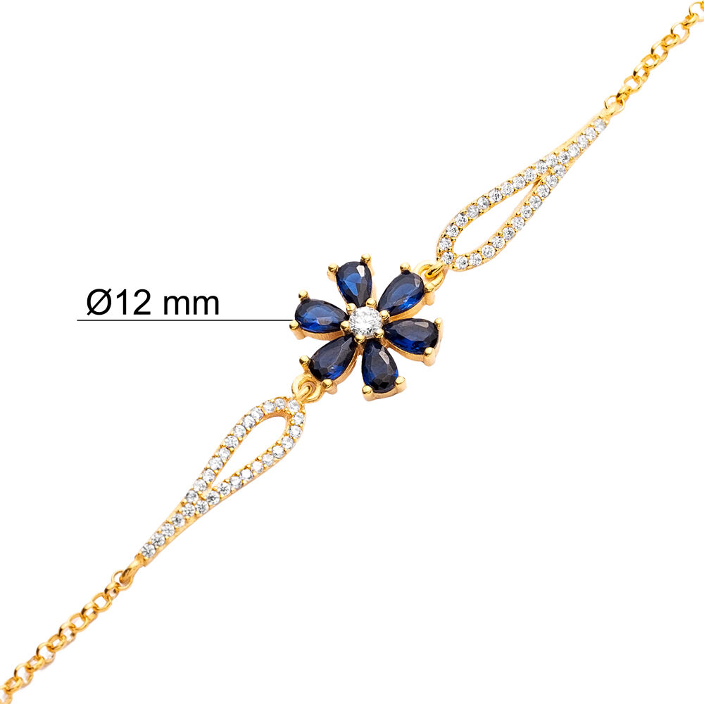 Sapphire CZ Stone Flower Design Silver Wholesale Charm Bracelet