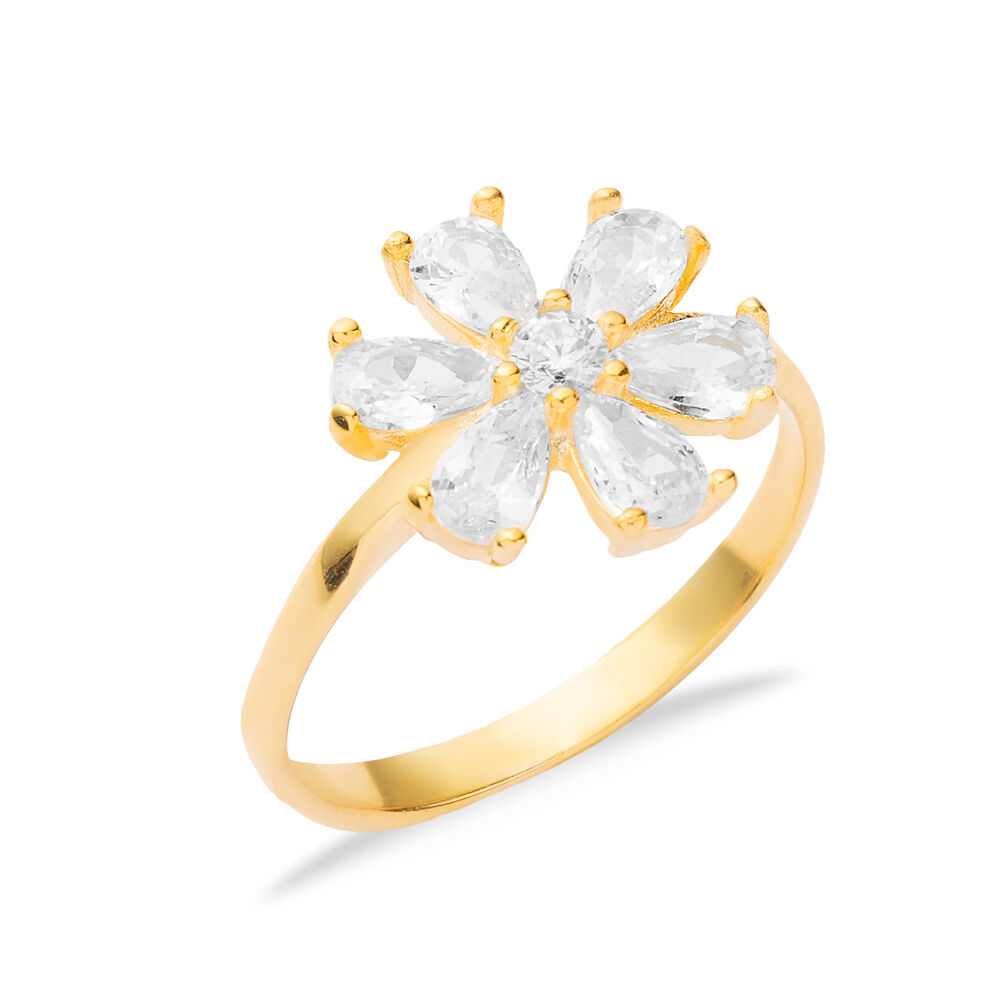 White CZ Stone Flower Design Silver Wholesale Cluster Ring