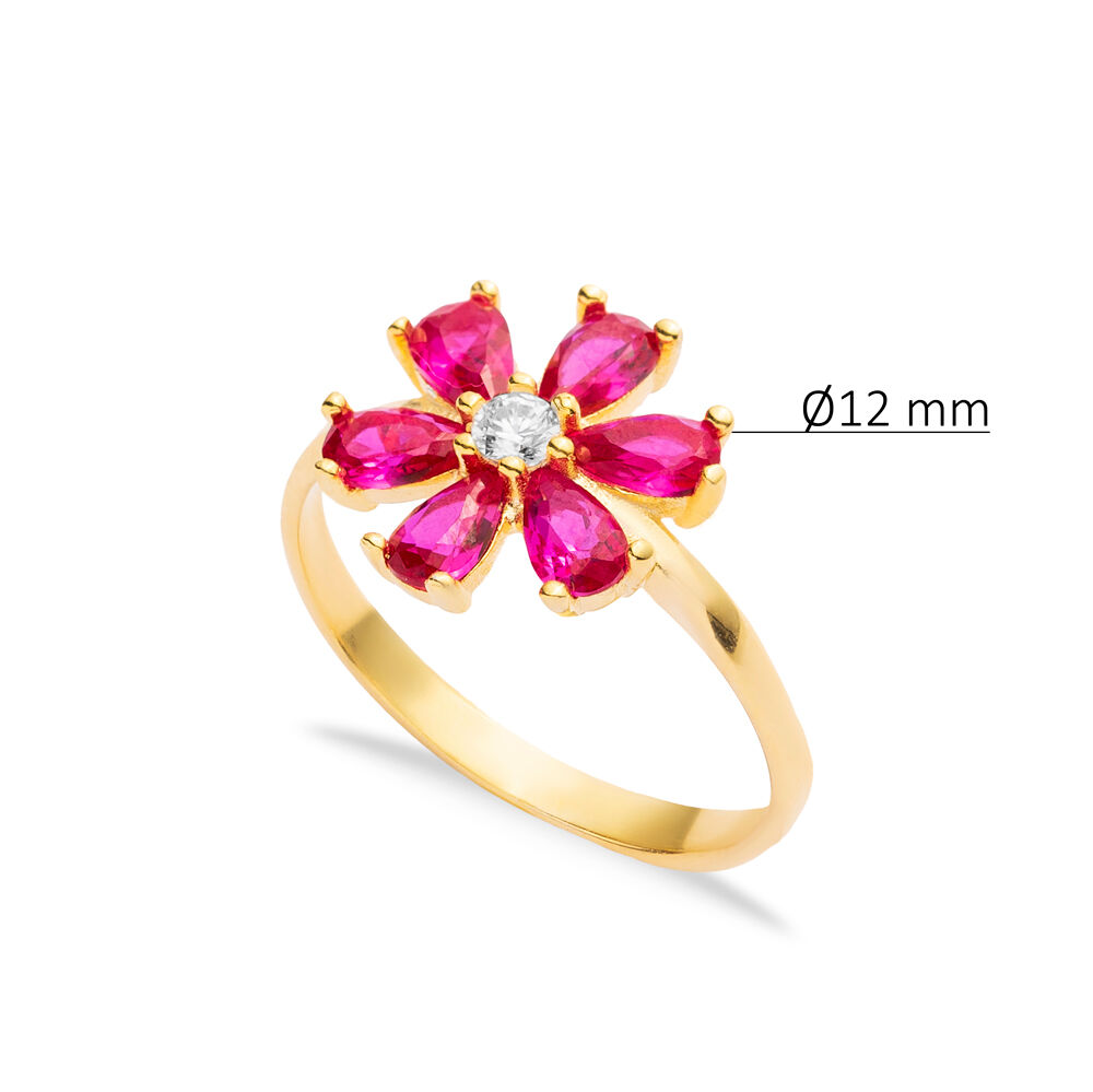 Ruby CZ Stone Flower Design Silver Wholesale Cluster Ring