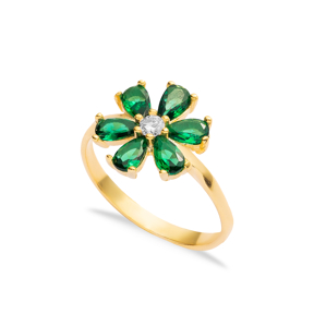 Emerald CZ Stone Flower Design Silver Wholesale Cluster Ring