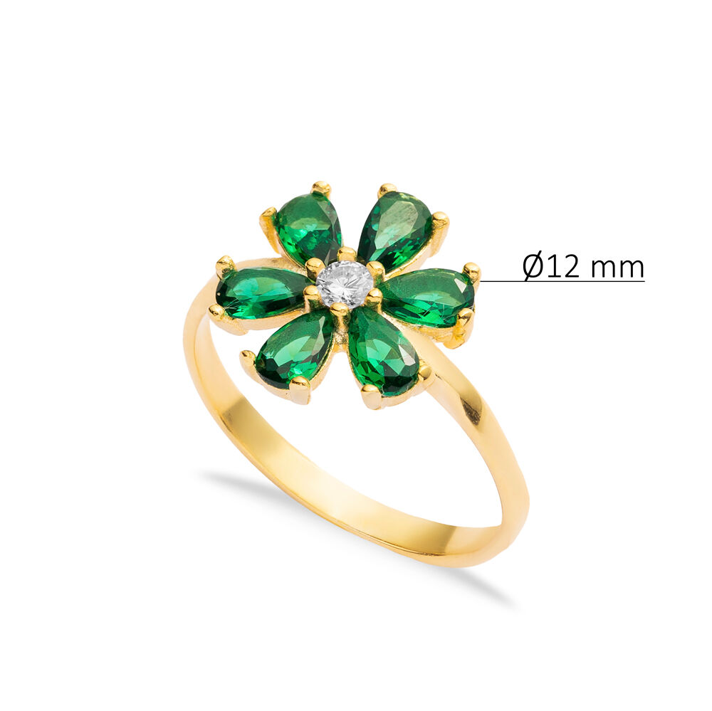 Emerald CZ Stone Flower Design Silver Wholesale Cluster Ring