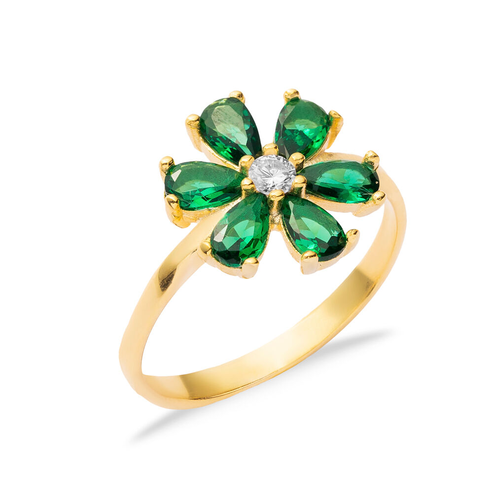 Emerald CZ Stone Flower Design Silver Wholesale Cluster Ring