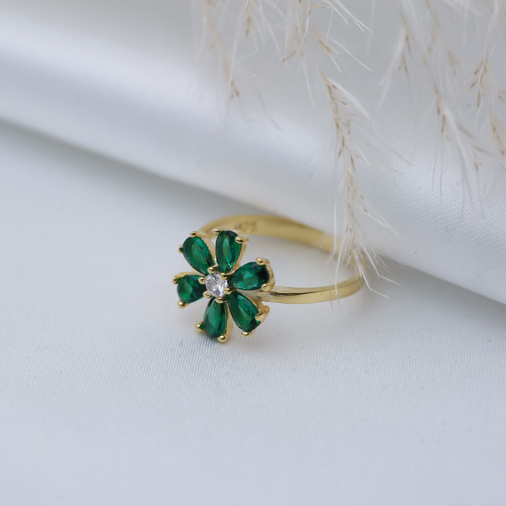 Emerald CZ Stone Flower Design Silver Wholesale Cluster Ring