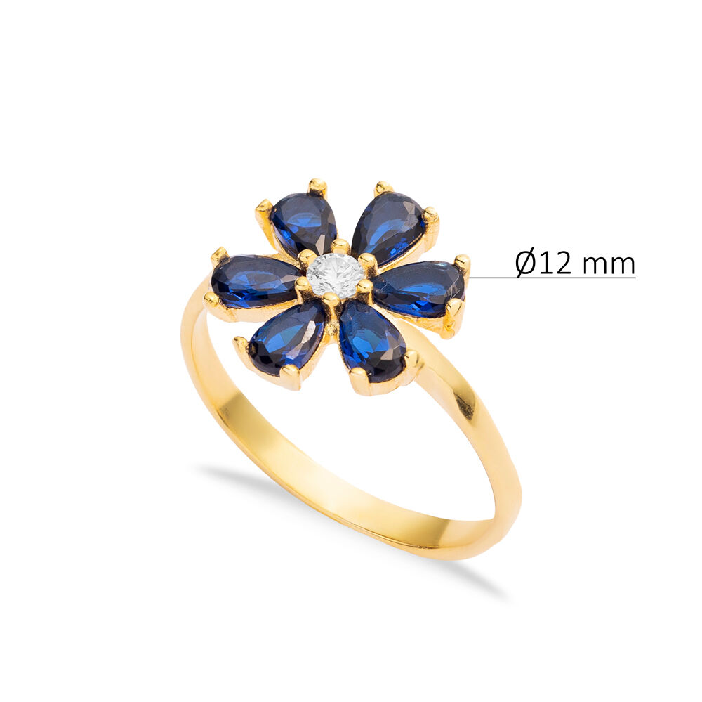 Sapphire CZ Stone Flower Design Silver Wholesale Cluster Ring