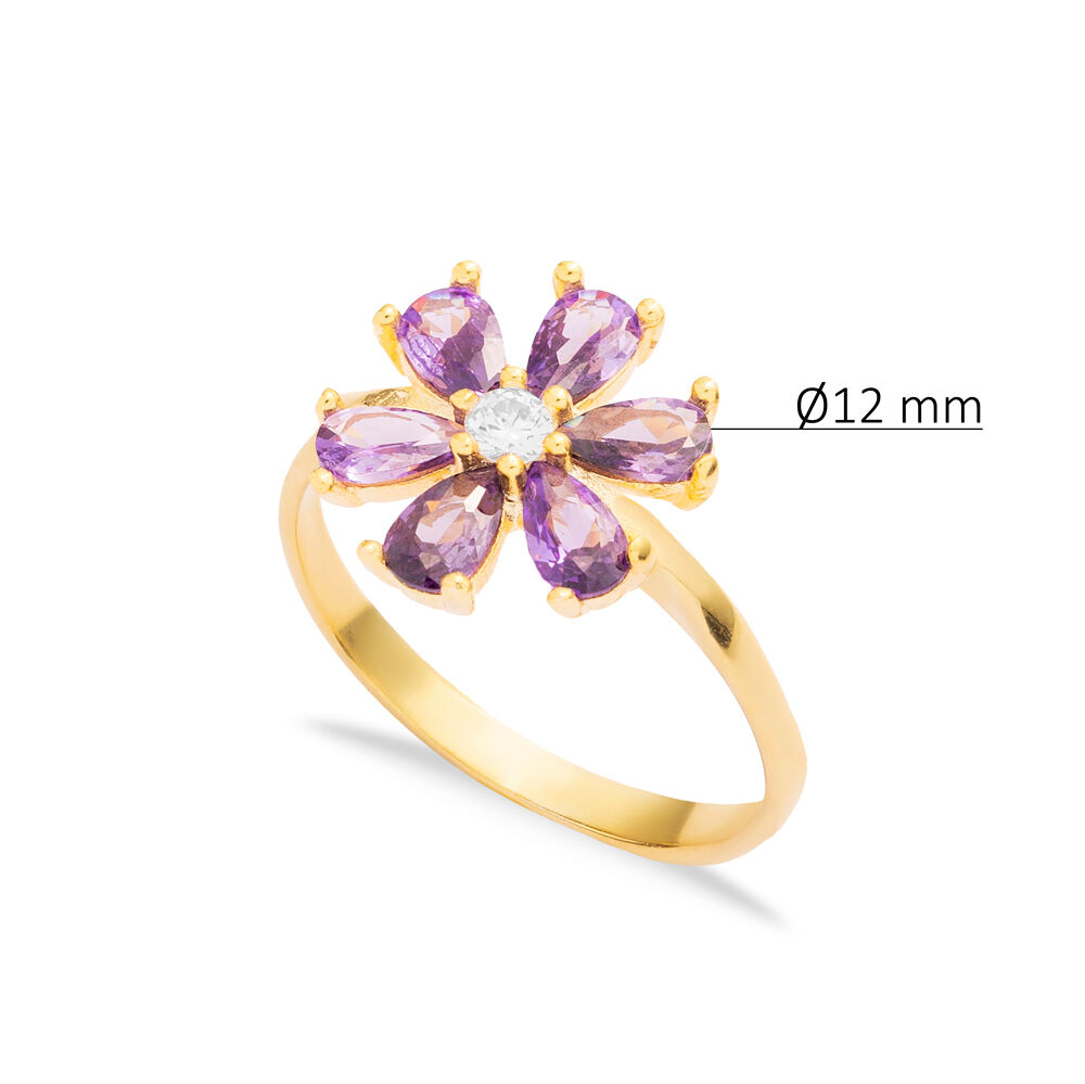 Amethyst CZ Stone Flower Design Silver Wholesale Cluster Ring