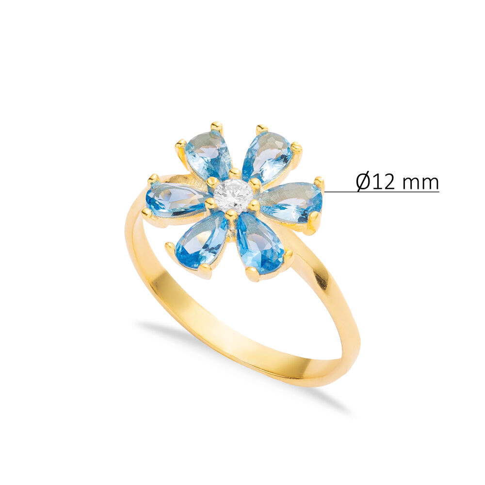 Aquamarine CZ Stone Flower Design Silver Wholesale Cluster Ring