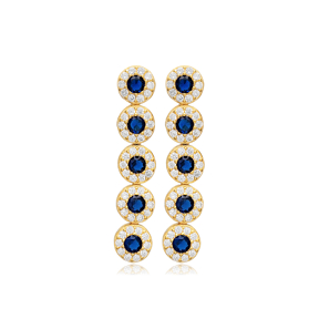 Round Sapphire CZ Stone Silver Wholesale Long Stud Earrings