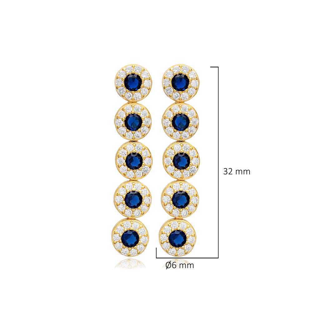 Round Sapphire CZ Stone Silver Wholesale Long Stud Earrings