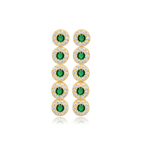 Emerald CZ Stone Round Silver Wholesale Long Stud Earrings