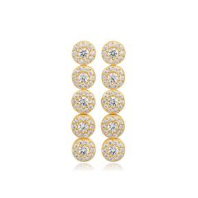 White CZ Stone Round Silver Wholesale Long Stud Earrings