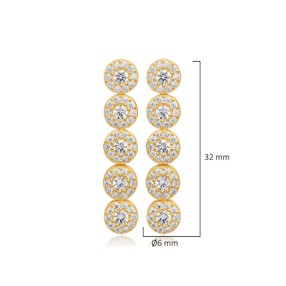 White CZ Stone Round Silver Wholesale Long Stud Earrings