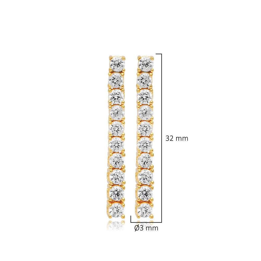 Zircon Stone Silver 925 Long Earrings