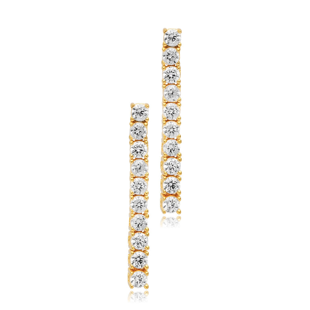 Zircon Stone Silver 925 Long Earrings