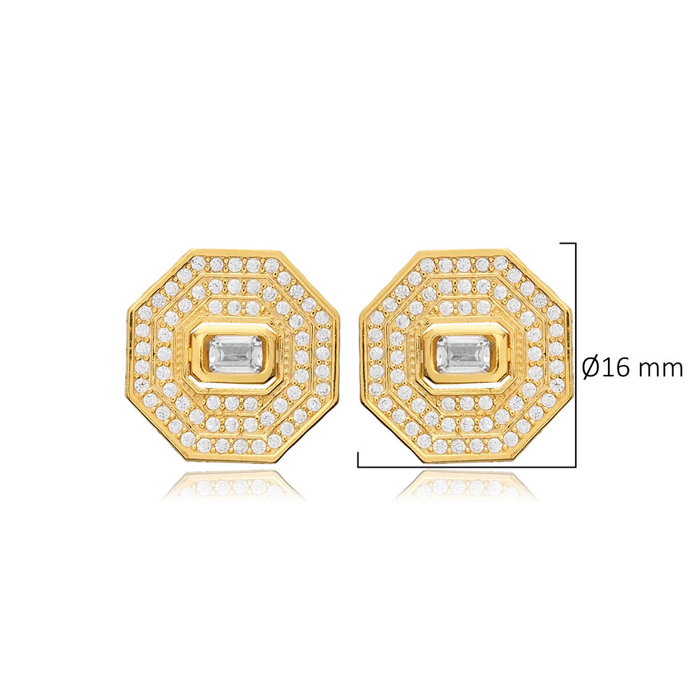 CZ Stone Octagon Geometric Stud Earrings