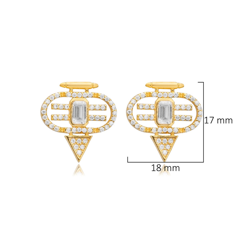 Clear Zircon Stone Geometric Stud Earrings