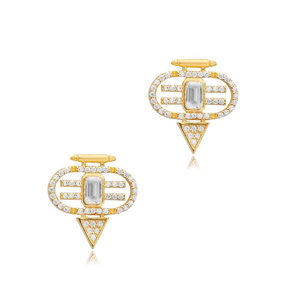 Clear Zircon Stone Geometric Stud Earrings