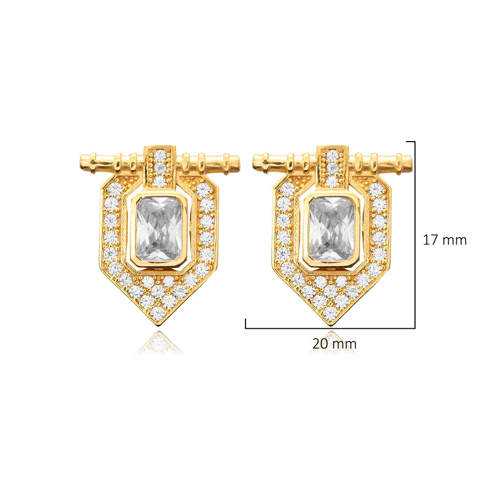 CZ Stone Design Geometric Stud Earrings